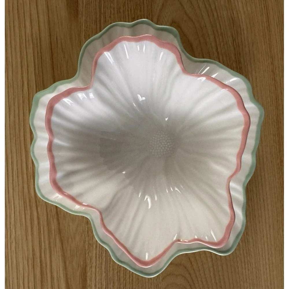 Lilly Pulitzer Floral Nesting Dish Set Pink Green Ceramic 2 Piece New in Box